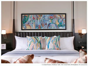 "Exclusive Charles Pedone artwork displayed in the Penthouse Suite of The Grand Hotel Birmingham, a luxury retreat for global icons like Nicki Minaj, Sharon Osbourne, Tom Cruise, Doja Cat, Nas, and Alicia Keys. A statement piece for those who appreciate timeless elegance and grandeur."